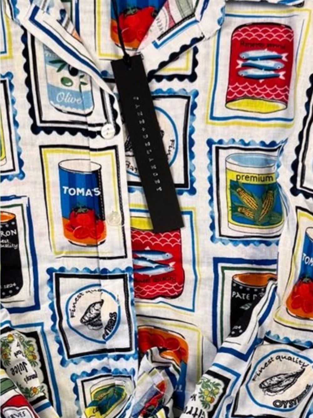 Button Front Shirt with Colorful Can & Stamp Print - Picture 2 of 3